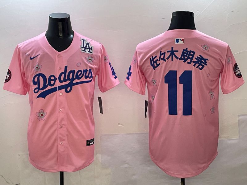 Men Los Angeles Dodgers #11 R.Sasaki Pink Sakura Edition 2025 Nike MLB Jersey style 9->los angeles dodgers->MLB Jersey